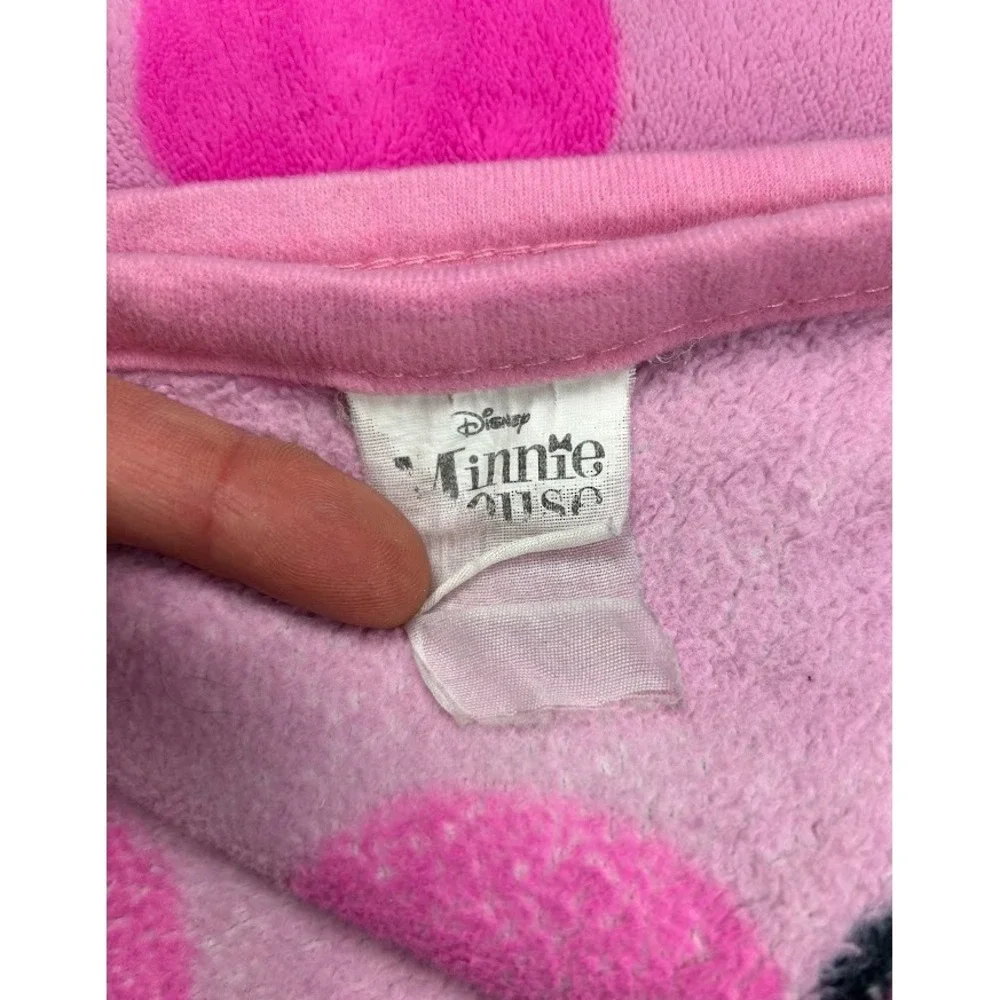 Minnie Mouse Disney Pink Polka‎ Dot Fleece Blanket 50x60 Girls Bow Thick htf EUC